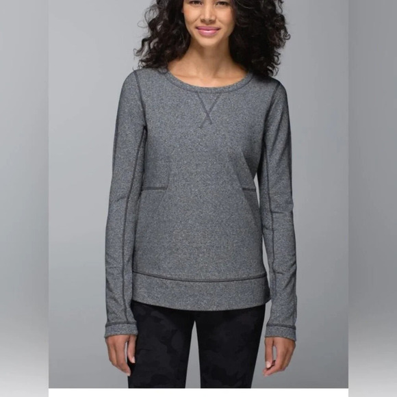 lululemon athletica Sweaters - Lululemon Exhalation Pullover Heathered Speckled Blck loose crewneck sweater SM